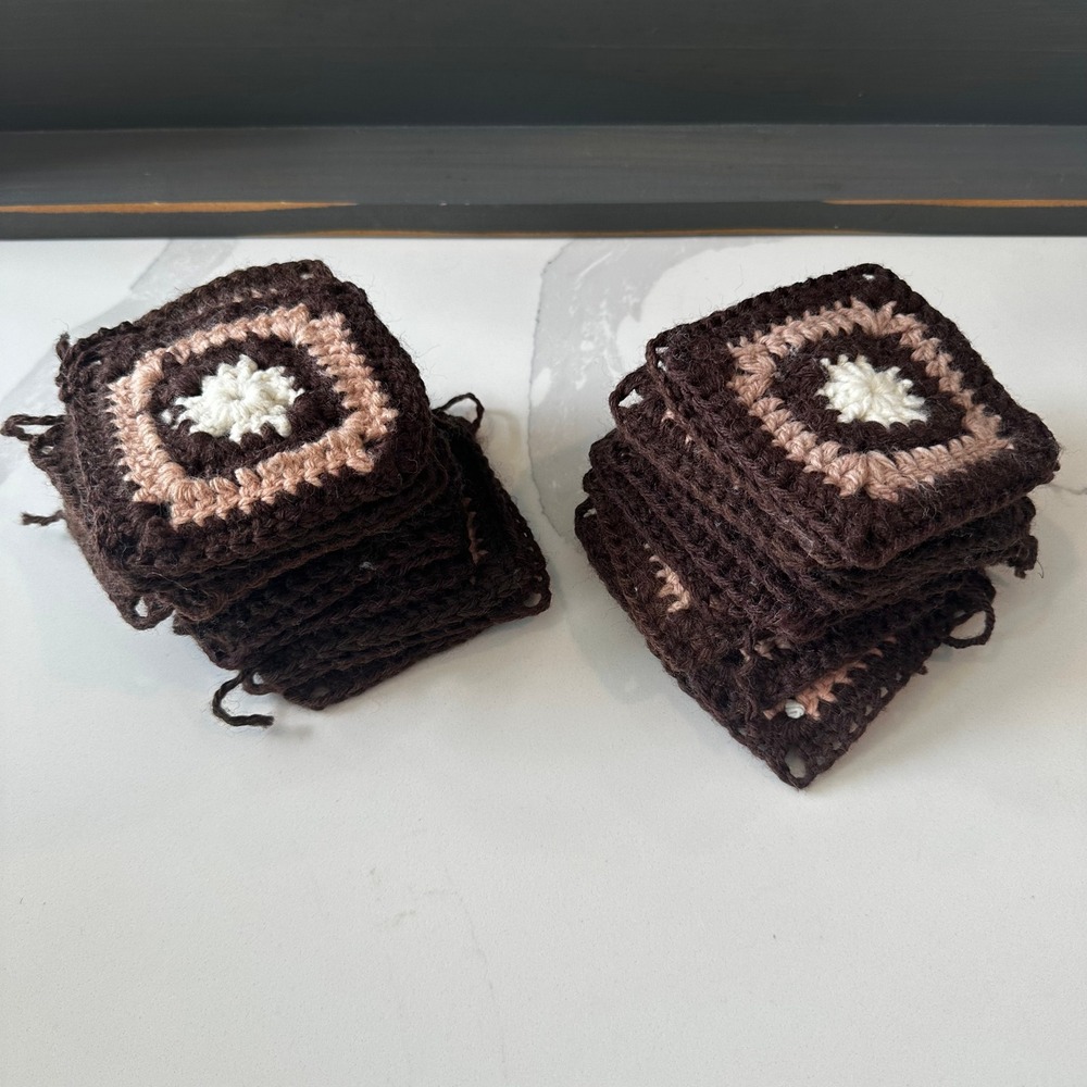 29 Brown Tan Cream Crochet Granny Squares 3.5 Inch DIY Crafting Supplies Lot